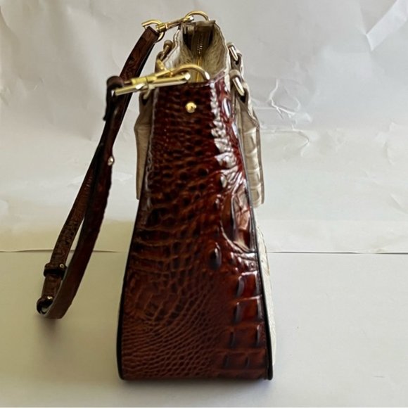 Brahmin Ivory Croc-Embossed Satchel with Brown Trim - Picture 4 of 9